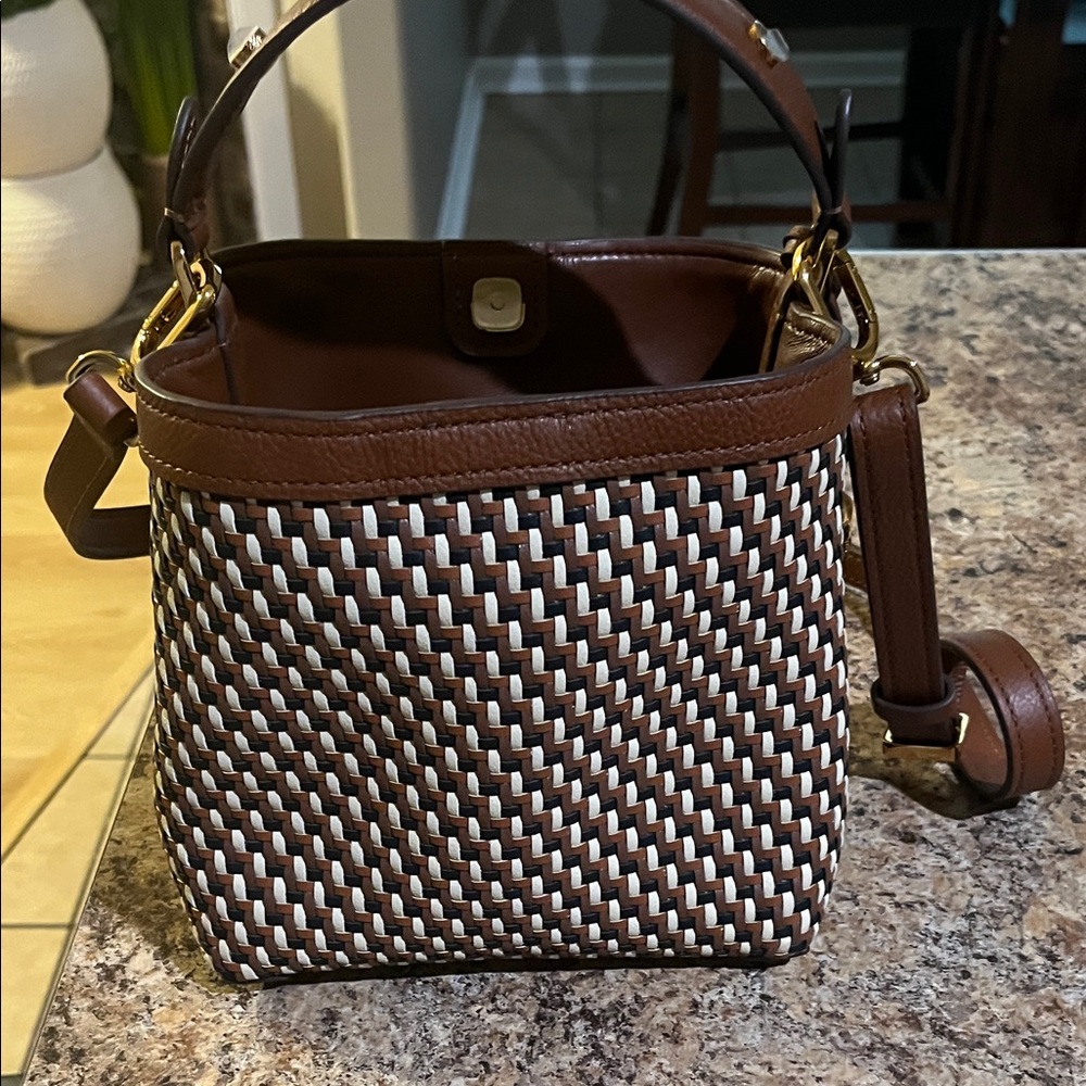 Fossil Brown and Cream Woven Shoulder Bag